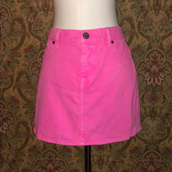 hot pink jean skirt